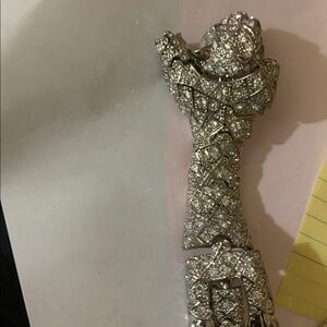 Articulated Cat/Leopard/Tiger x2 Pin Brooch Silver Crystal